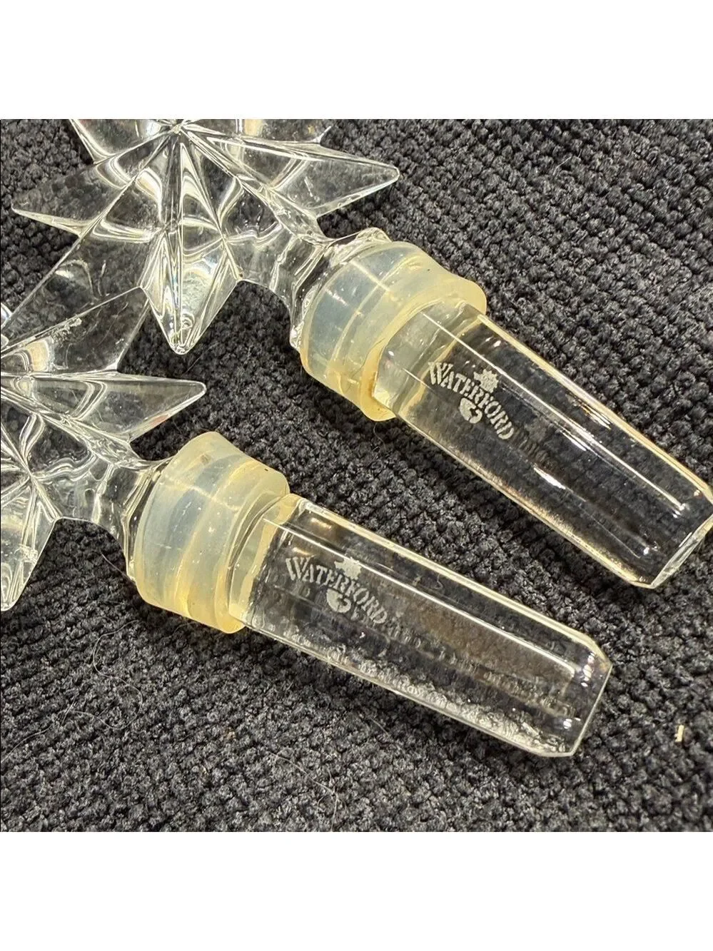 Waterford Crystle Pair of 2 Clear Star or Snowflake Wine Bottle Stoppers 4.5”